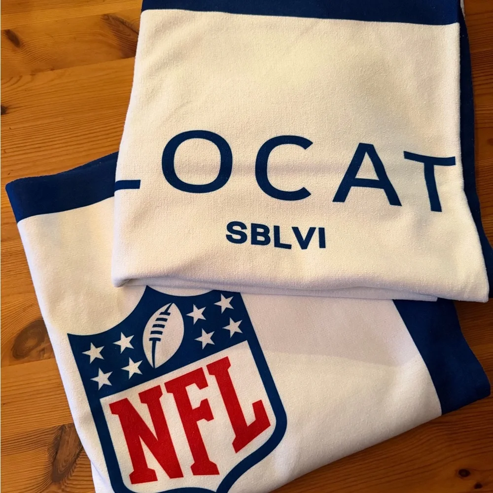 White & Navy NFL Johnnie-O Towels ON LOCATION Super Bowl LVI Los Angeles